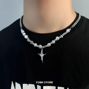 Hip Hop Imitation Pearl Cross Necklace