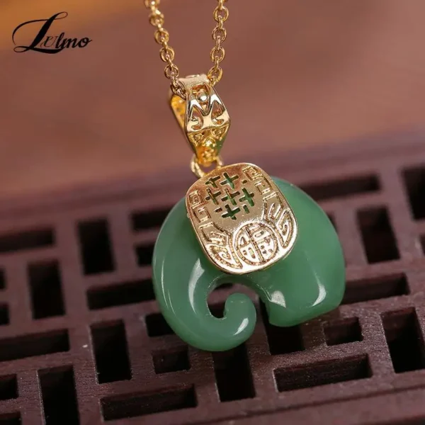 Natural Stone Hetian Jade Elephant Necklace