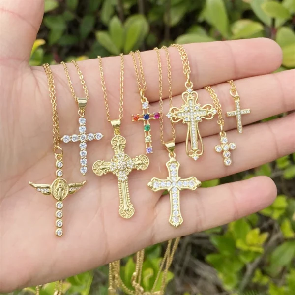 Luxury Zircon & Gold Cross Necklace