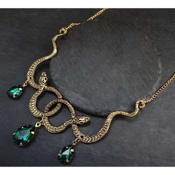 Entwined Snakes Water Drop Crystal Necklace