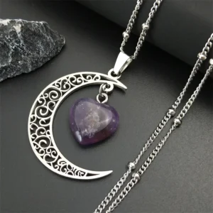 Crystal Heart in Witchcraft Crescent Necklace