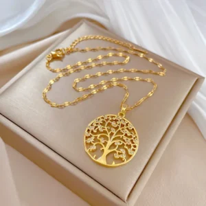 Rhinestone Gold Tree of Life Chian Necklace