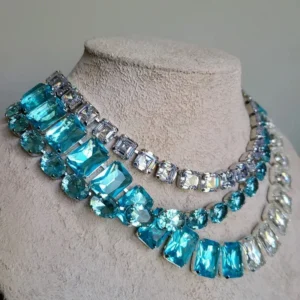 Blue and White Glass Crystal Necklace