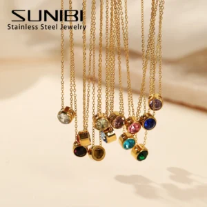 SUNIBI Stainless Steel Birthstone Necklace